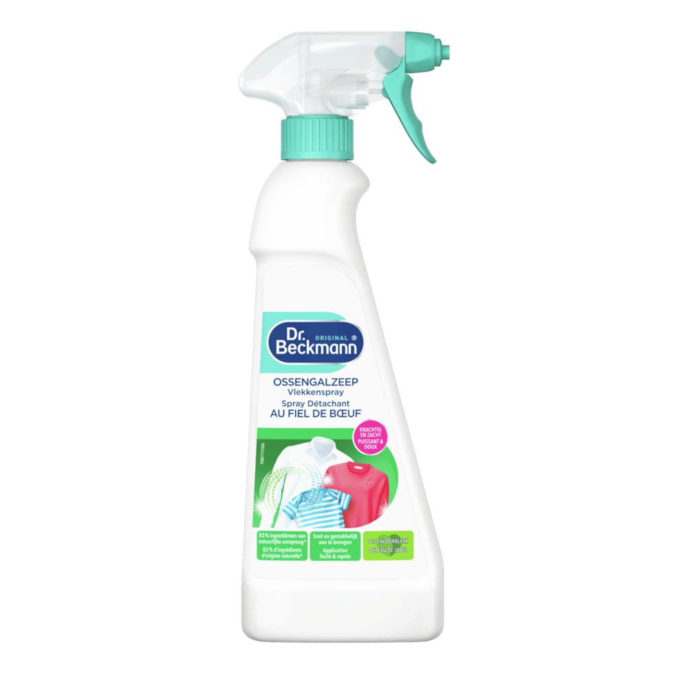 Dr. Beckmann Ossengalzeep stain spray in 500ml bottle, a laundry stain remover for effective cleaning of tough stains.