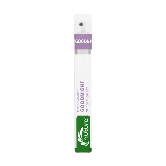Nutura Vitaminesprays GoodNight vitaminspray 14.4ml bottle with label, dietary supplement for better sleep and relaxation.