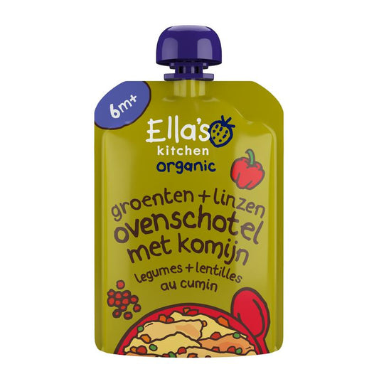 Ella's Kitchen Baby en Peuter Voeding 130 Gram Ella's Kitchen Groente ovenschotel linzen en komijn 6+ mnd bio 130 Gram