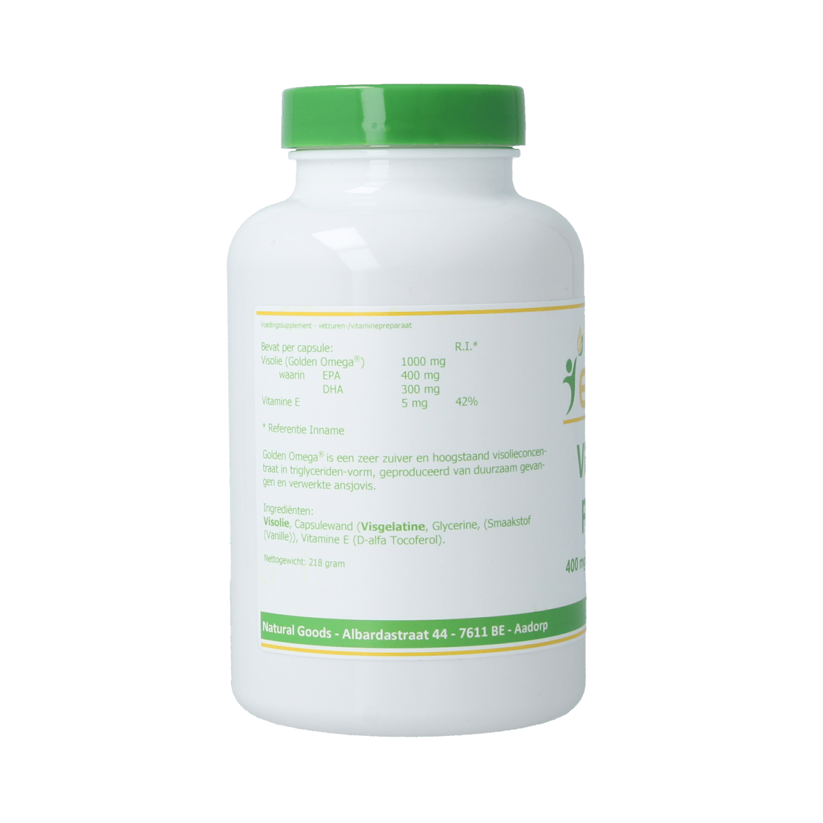 Elvitum Visolie Forte softgels with 400 EPA and 300 DHA omega-3 fatty acids in a bottle of 150 softgels.