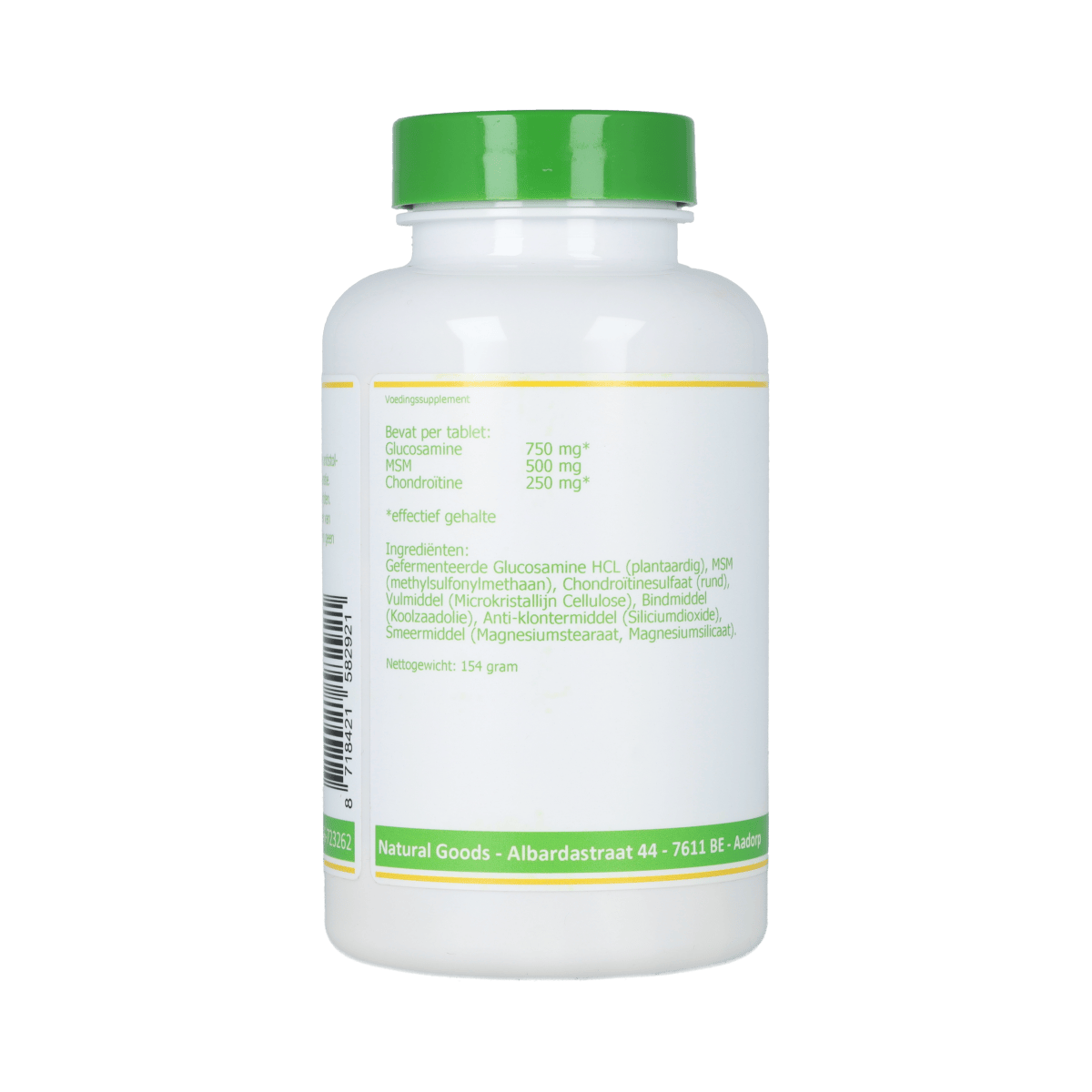 Elvitum Glucosamine MSM Chondroïtine supplement bottle with 80 tablets, showing the label and product packaging.