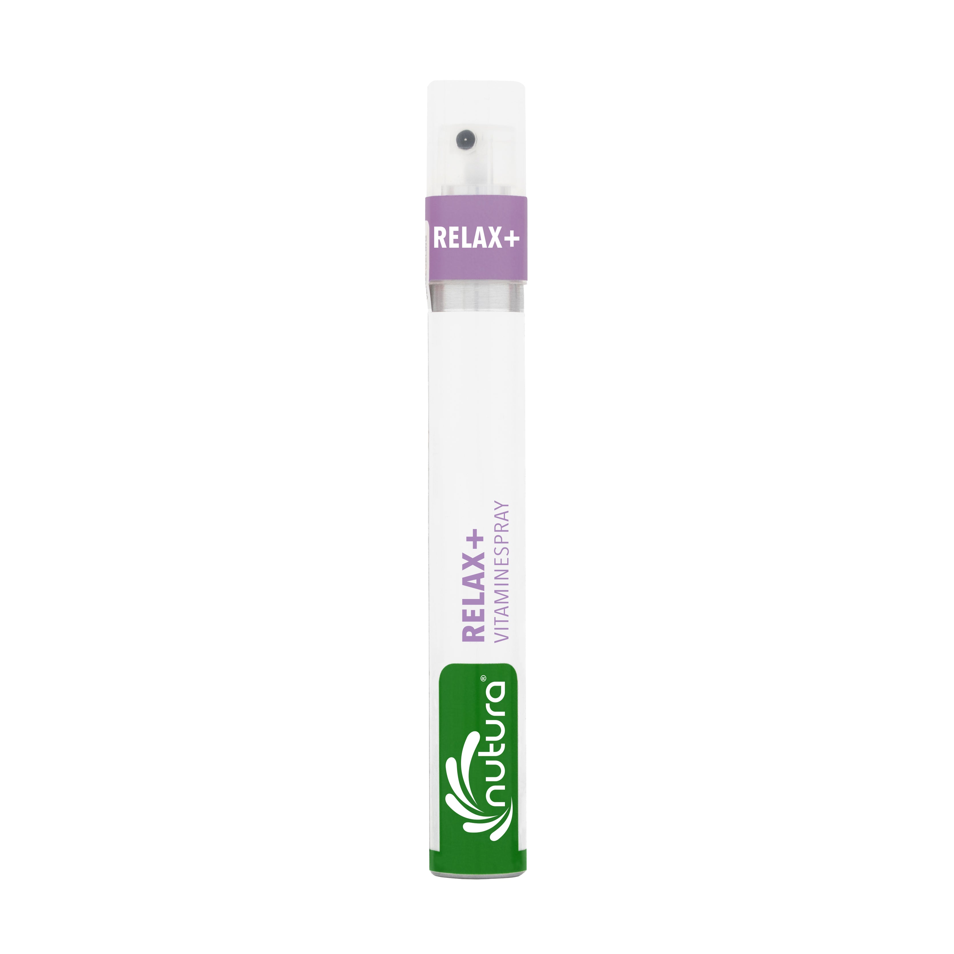 Nutura Vitaminesprays RELAX vitaminspray bottle with label, 14.4 ml, dietary supplement and herbal preparation for relaxation.
