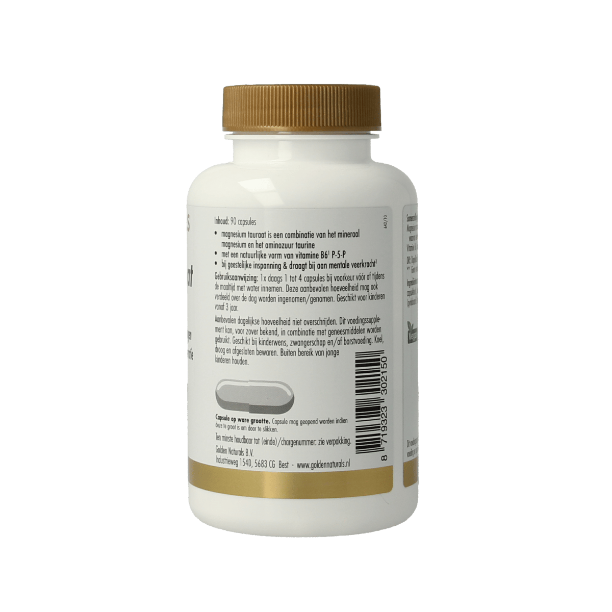 Golden Naturals Mineralen Enkel 90.00 Vegetarische capsules Golden Naturals Magnesium tauraat 90.00 Vegetarische capsules