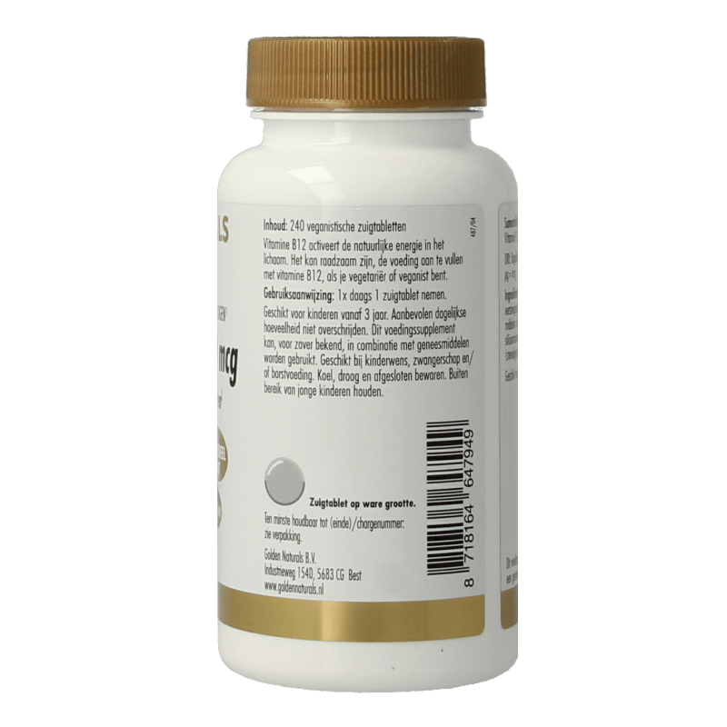 Golden Naturals Vitamine Enkel 240 Zuigtabletten Golden Naturals Vitamine B12 1000mcg vegan 240 Zuigtabletten