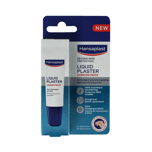 Hansaplast Second Skin Liquid Plaster in 10ml bottle, flexible adhesive for wound protection and skin repair.