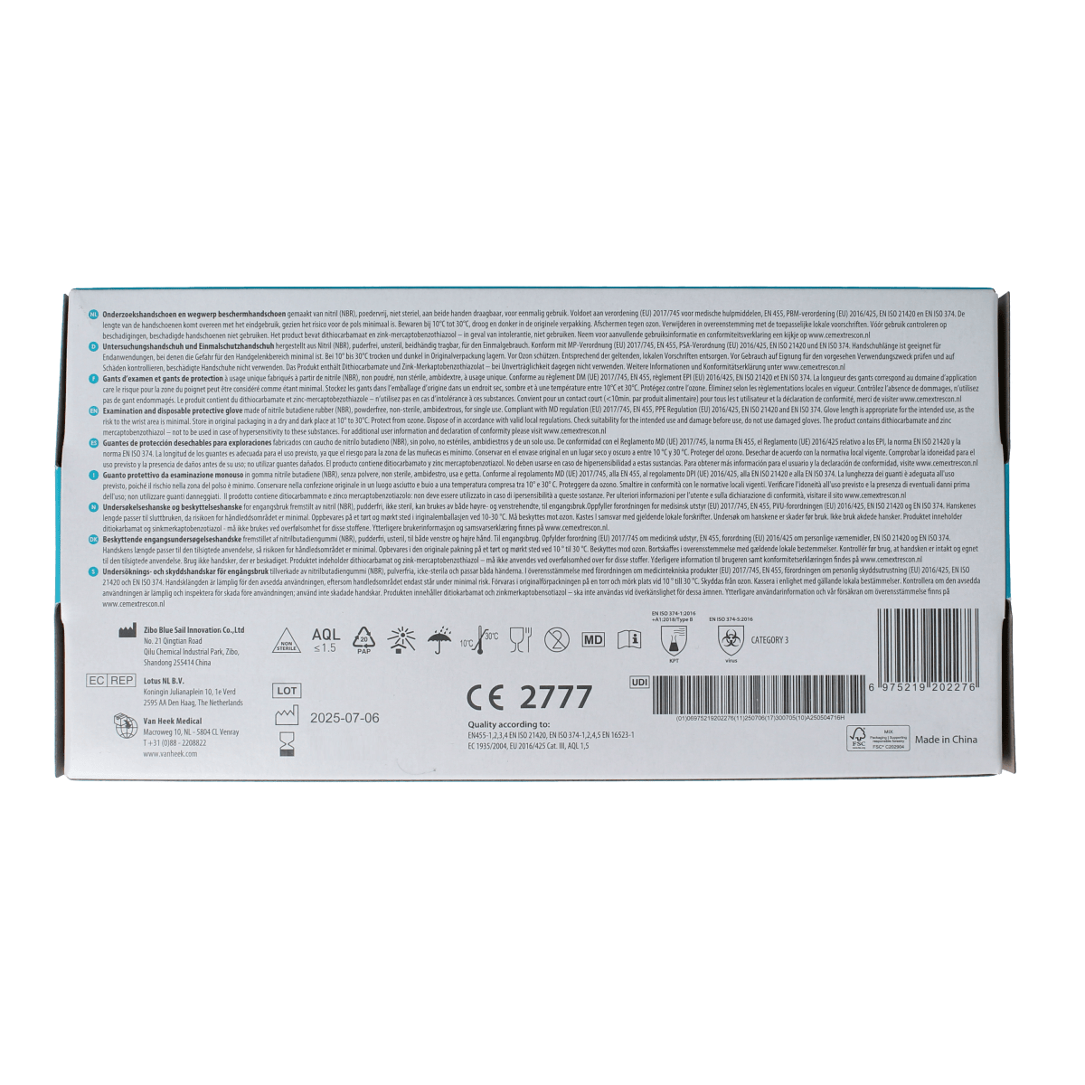 Heka Hekamed soft nitril medical gloves in size L, pack of 100, showing the blue nitrile gloves on a white background.