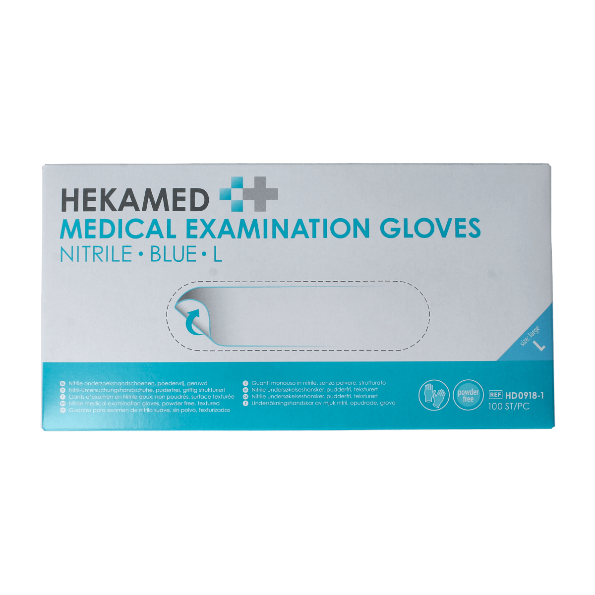 Heka Hekamed soft nitrile medical gloves in size L, pack of 100, protective gloves for healthcare and medical use.