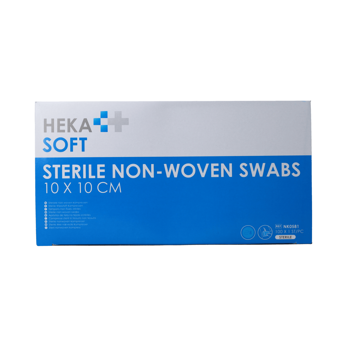 Heka Soft non-woven gauze compresses, 10x10cm, sterile medical dressings, 100 pack for wound care and first aid.