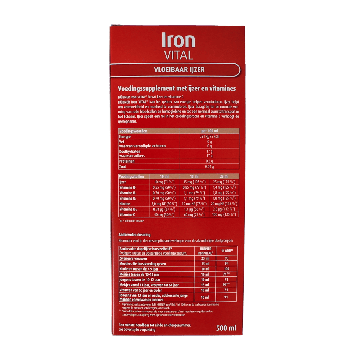 Hubner Mineralen Enkel 500.00 Milliliter Hubner Iron vital vloeibaar ijzer XL 500.00 Milliliter