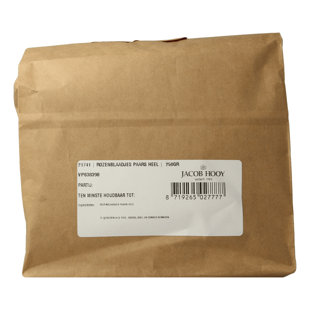 Jacob Hooy Kruiden, Zouten en Maaltijdmixen 250.00 Gram Jacob Hooy Rozenblaadjes paars 250.00 Gram
