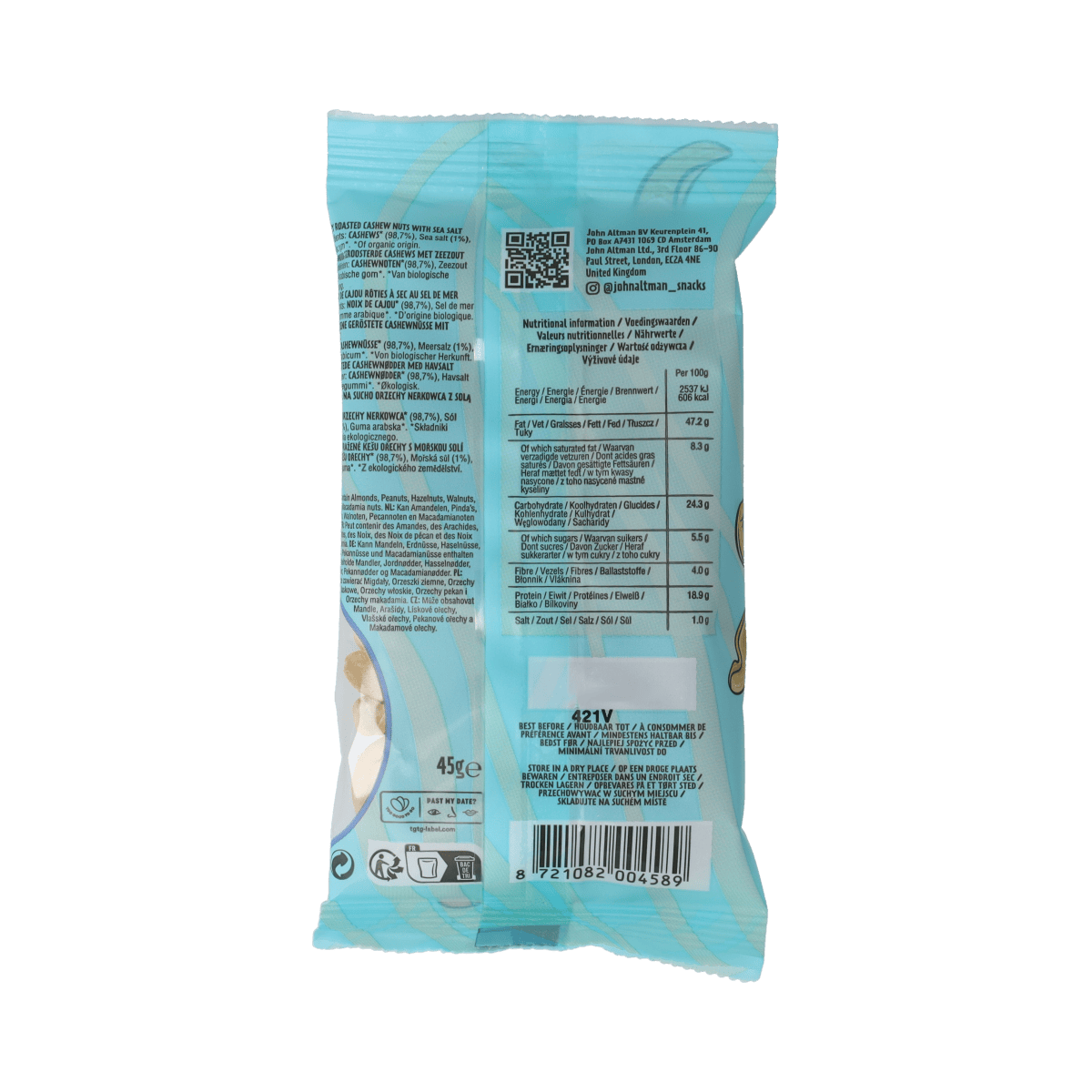 John Altman Snacks en Tussendoortjes 45.00 Gram John Altman Cashew Nuts Organic Sea Salt 45.00 Gram