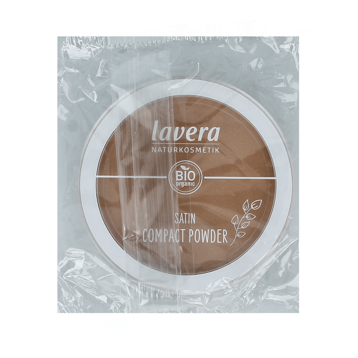 Lavera Satin Compact Powder Medium Sand 04 in 10g, close-up of the pressed face powder for a natural finish.