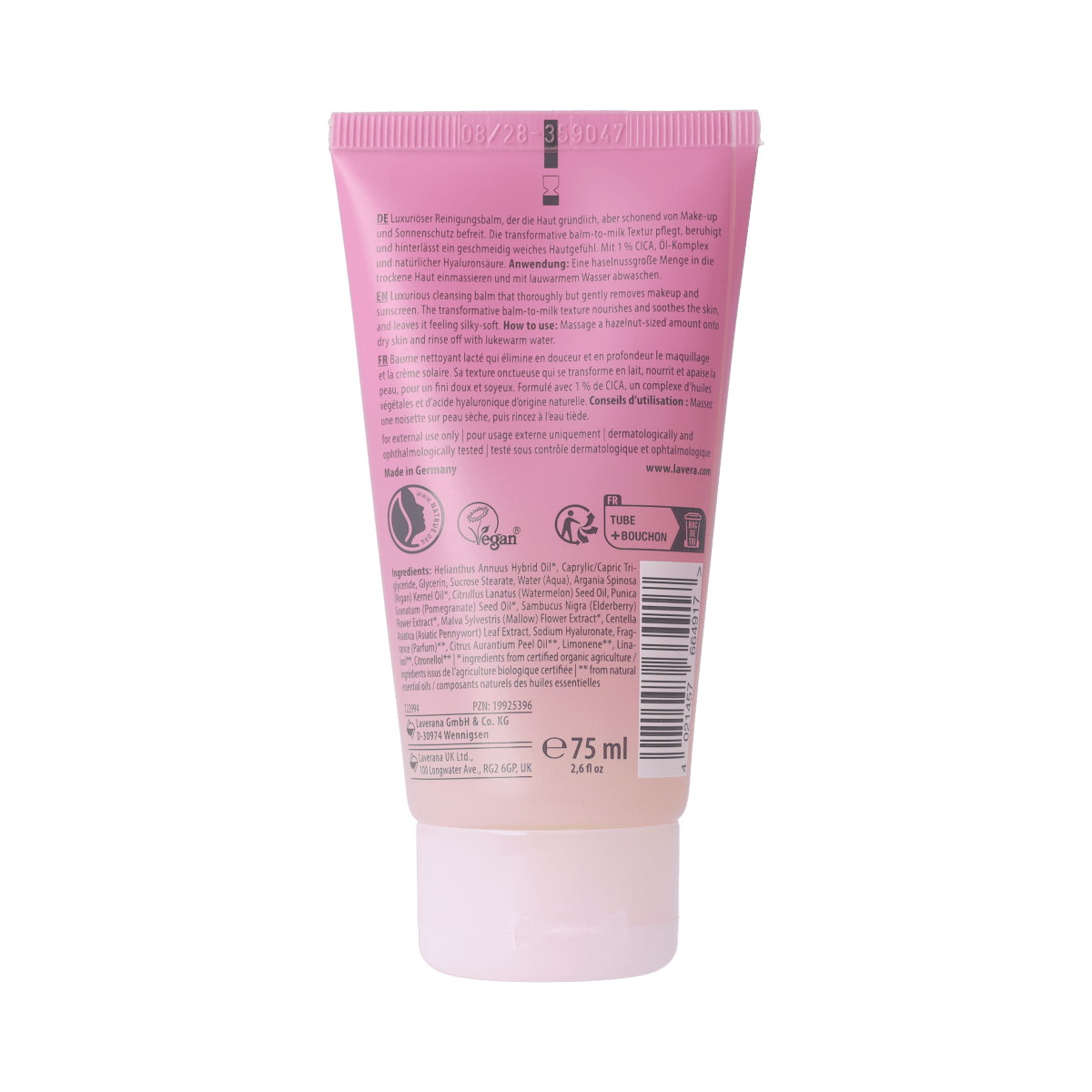 Lavera Melt Off Cleansing Balm in 75ml jar, natural facial skincare product for gentle makeup removal and skin cleansing.