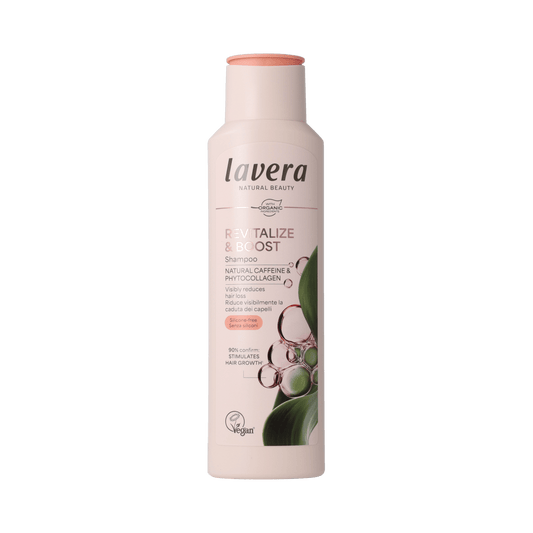 Lavera Revitalize & Boost Shampoo for hair care, 250ml bottle, natural ingredients and nourishing formula.