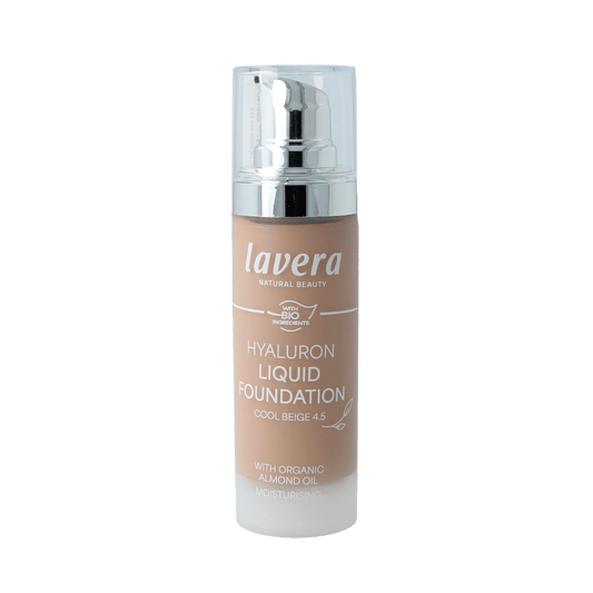 Lavera Hyaluron Liquid Foundation in Cool Beige 4.5, 30ml, showing the bottle with product label and applicator.