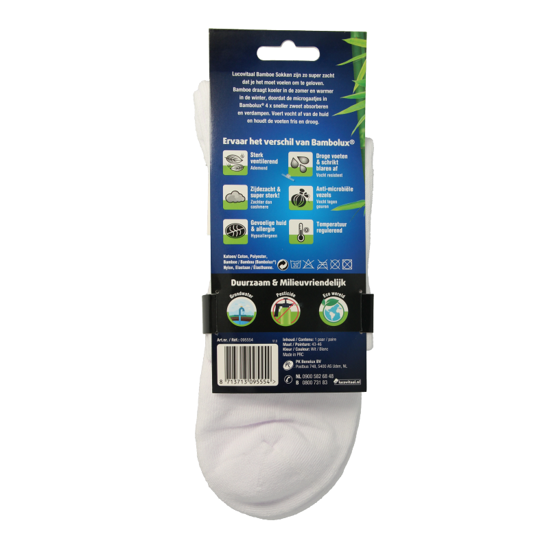 Lucovitaal Sokken en Panty's 1 Paar Lucovitaal Sportsok bamboe wit 43-46 1 Paar