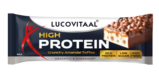 Lucovitaal Sportvoeding 1 Stuks Lucovitaal Protein high reep crunchy amandel toffee 1 Stuks