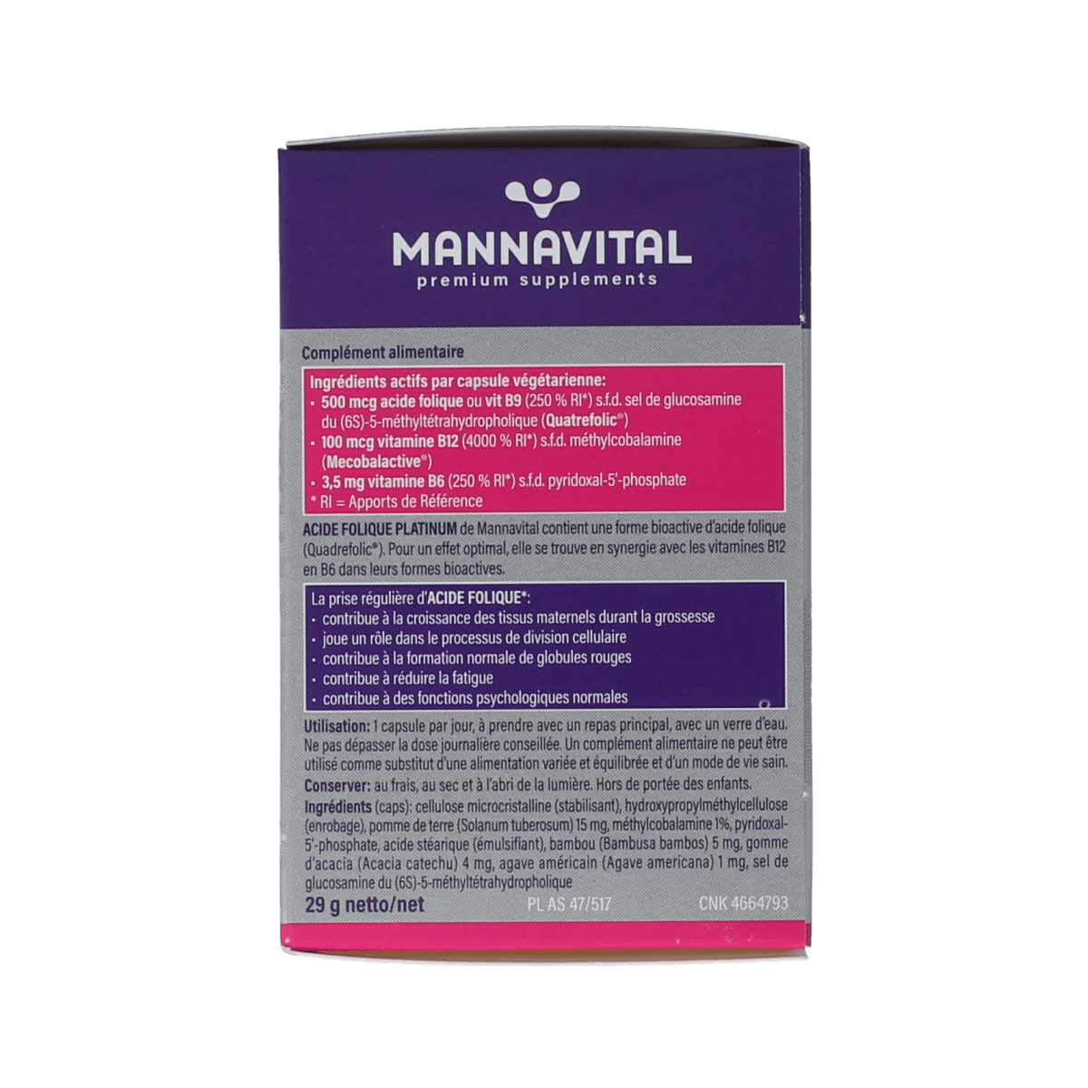 Mannavital Vitamine Enkel 90.00 Vegetarische capsules Mannavital Foliumzuur platinum 90.00 Vegetarische capsules