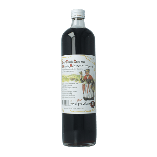 Maria Treben Schwedentropfen bitter herbal remedy in a 700ml bottle, part of Maria Treben's herbal preparations collection.
