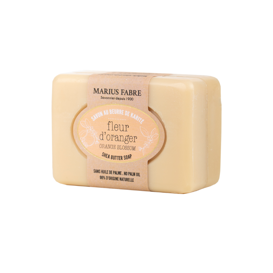 Marius Fabre Zeep Oranjebloesem soap bar, 100 grams, featuring floral orange blossom scent and natural soap packaging.