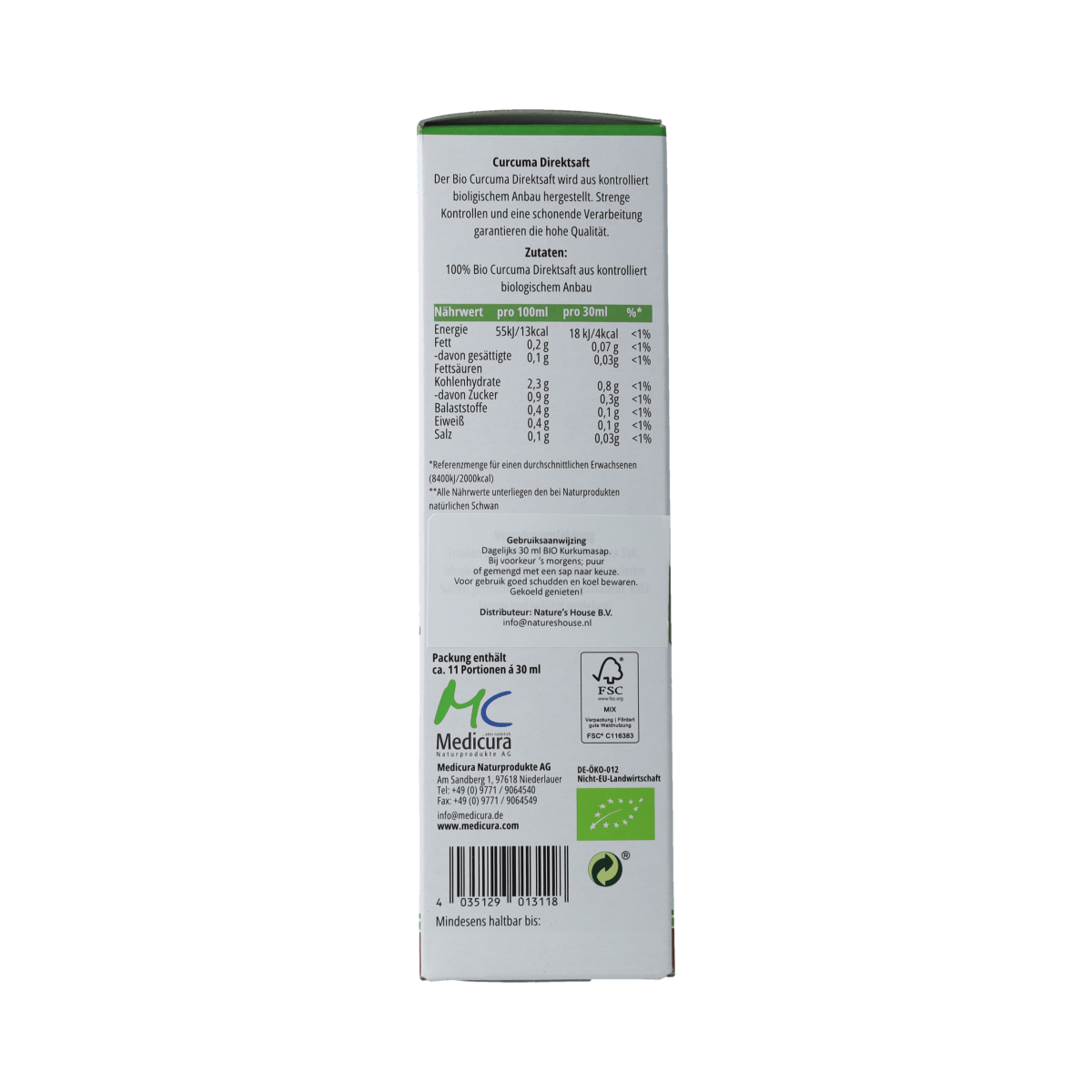 Medicura Dranken en Sappen 330.00 Milliliter Medicura Curcuma 100% sap Bio 330.00 Milliliter