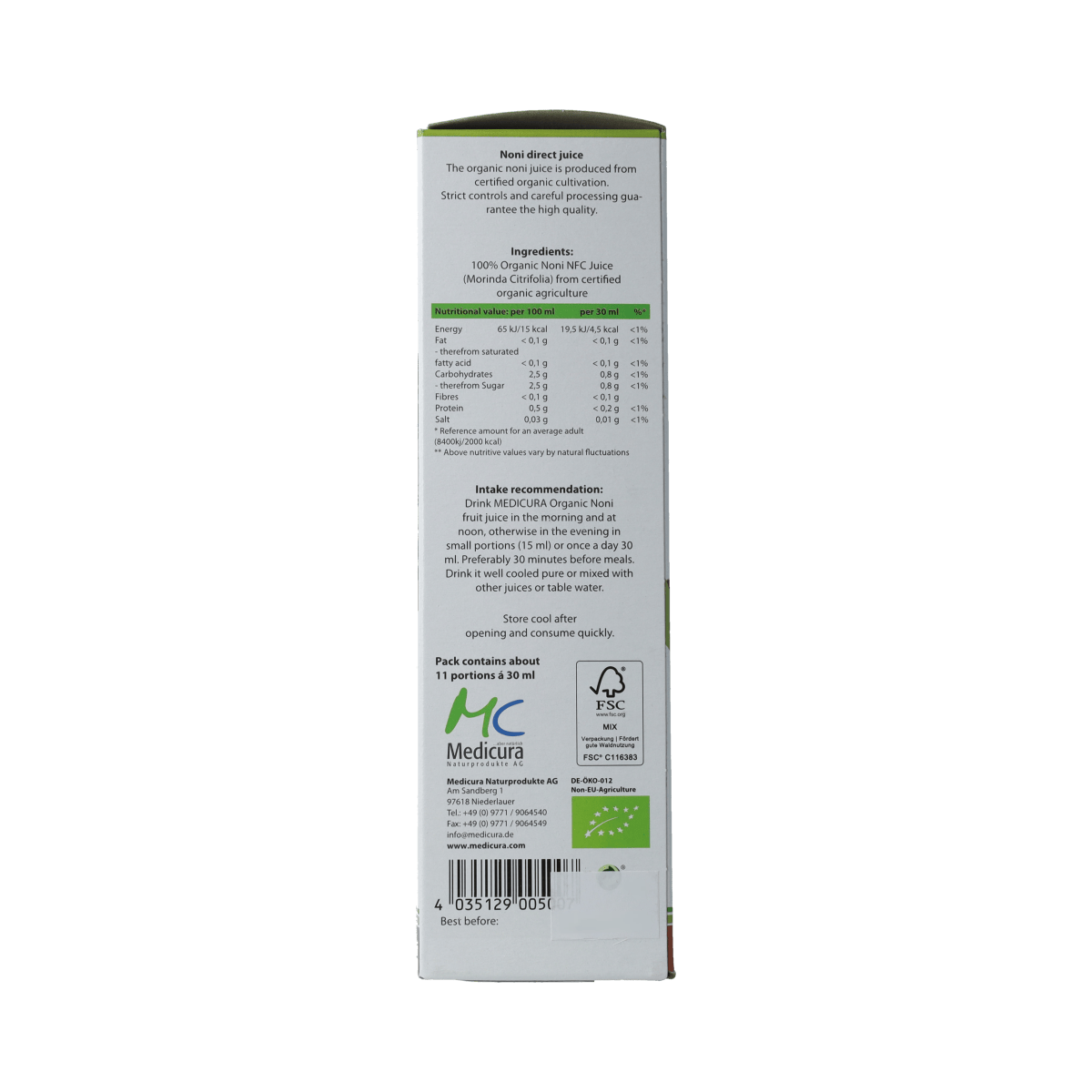 Medicura Dranken en Sappen 330.00 Milliliter Medicura Noni 100% sap bio 330.00 Milliliter