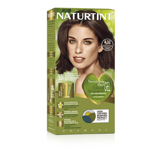 Naturtint Intens 4.32 kastanje hair dye in 170ml bottle, showcasing the hair coloring product.