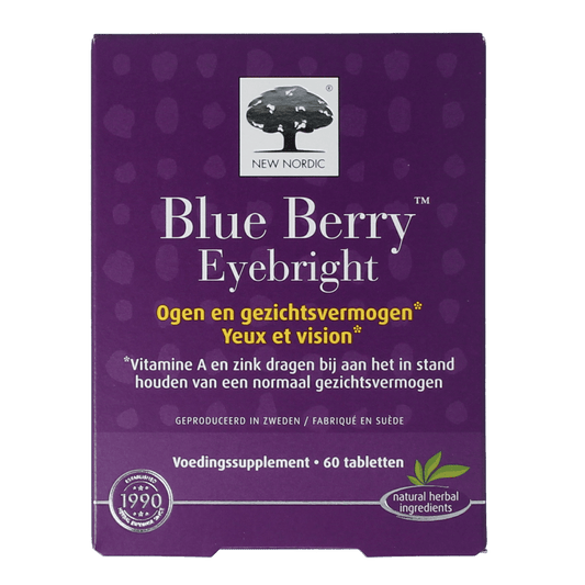 New Nordic Blueberry Eyebright dietary supplement tablets, natural herbal remedy for eye health, 60 count bottle.