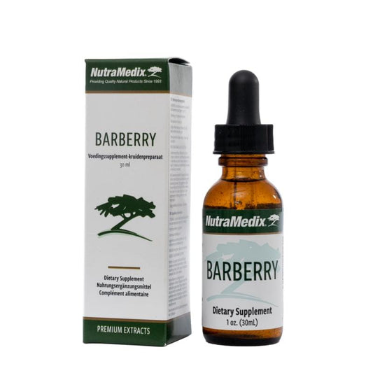 Nutramedix Barberry herbal tincture in a 30ml bottle, part of Nutramedix's Kruidenpreparaten herbal supplement range.