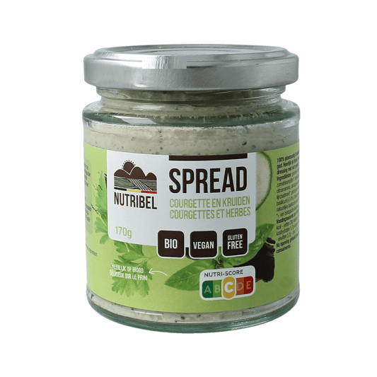 Nutribel kruiden spread glutenvrij bio in 190ml jar, natural herbal bread spread with fresh herbs and organic ingredients.