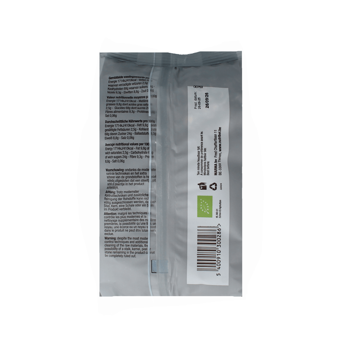 Nutribel Muesli Krokant Superfood bio breakfast cereal in a 500g package, showing the crunchy, healthy muesli content.