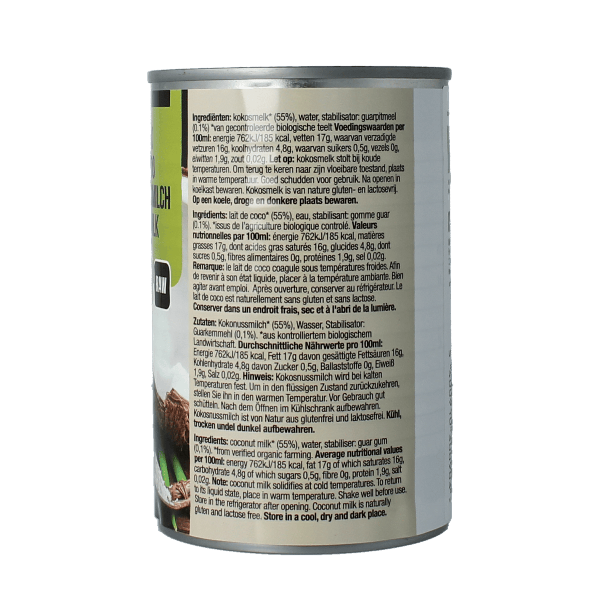 Nutribel organic gluten-free coconut milk in 400ml bottle, versatile sauce and flavoring for cooking and baking.