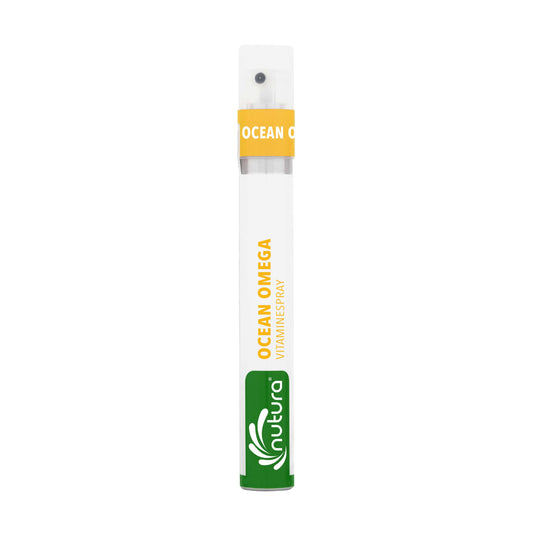 Nutura Vitaminesprays OceanOmega vitamin spray in 14.40 ml bottle, showcasing the product with the label and packaging.