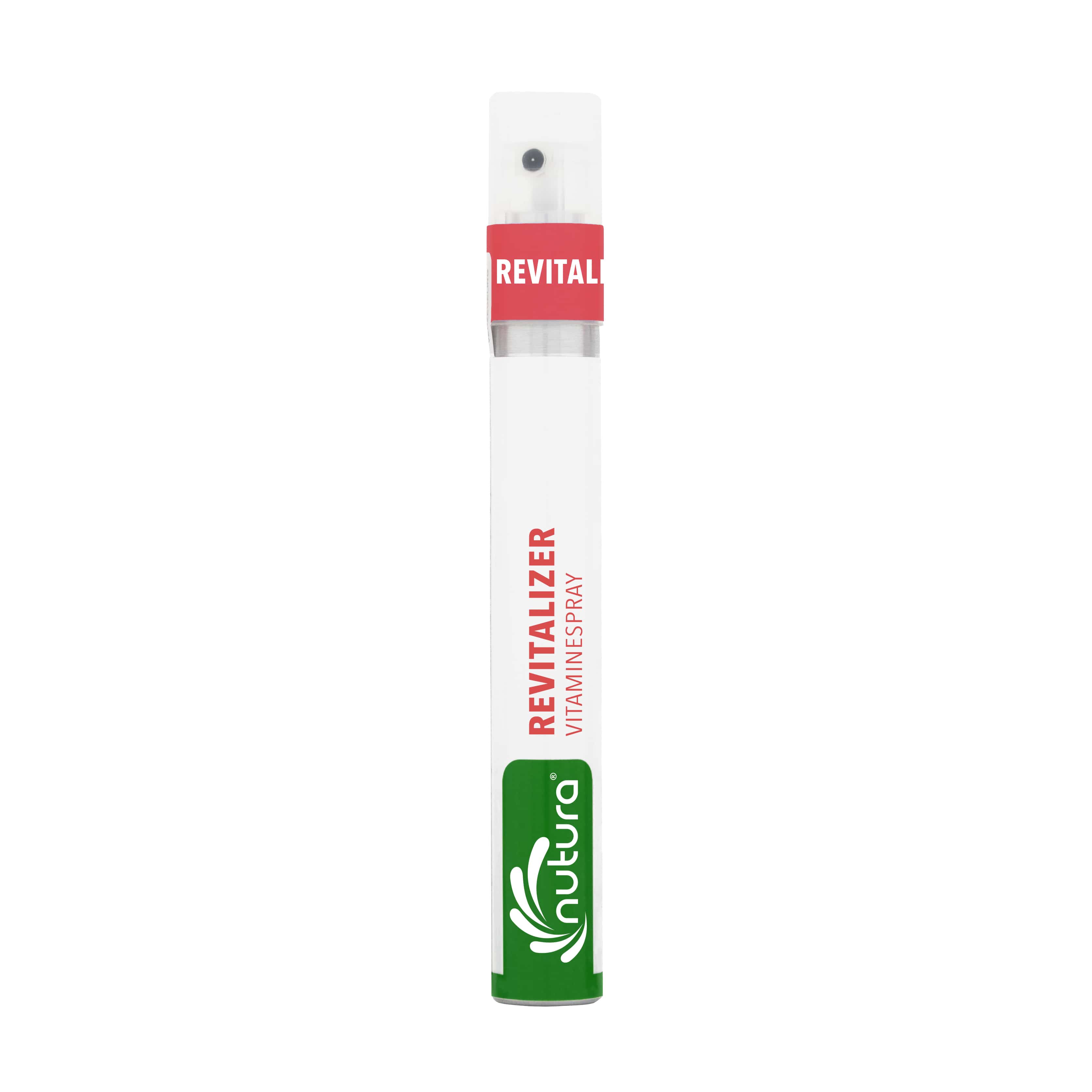 Nutura Vitaminesprays ReVitalizer multivitamin spray bottle, 14.40 ml, with colorful label and spray nozzle for daily vitamin intake.