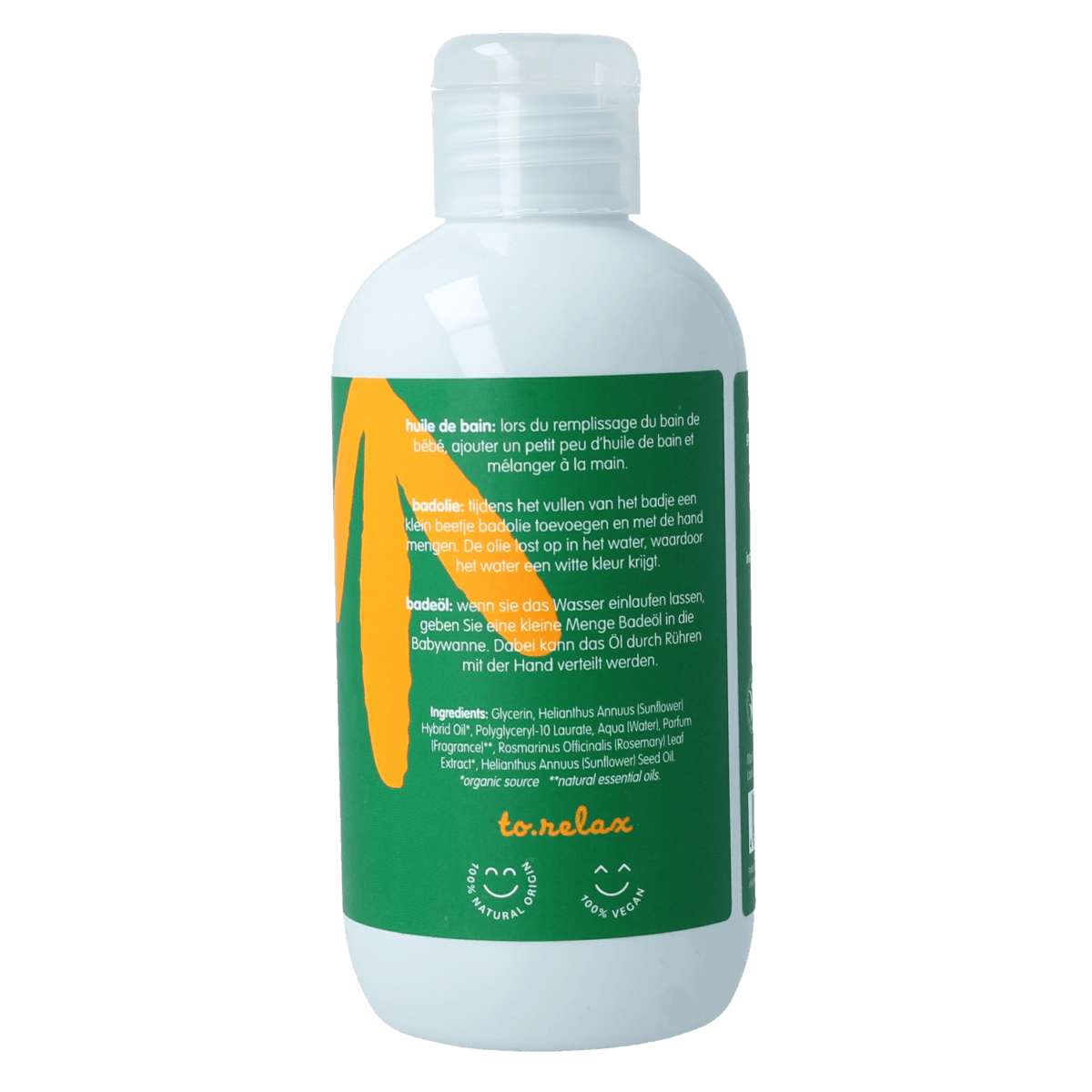 Petit et Jolie Baby Bath Oil in 200ml bottle, gentle baby and toddler skincare product with soft packaging and label.