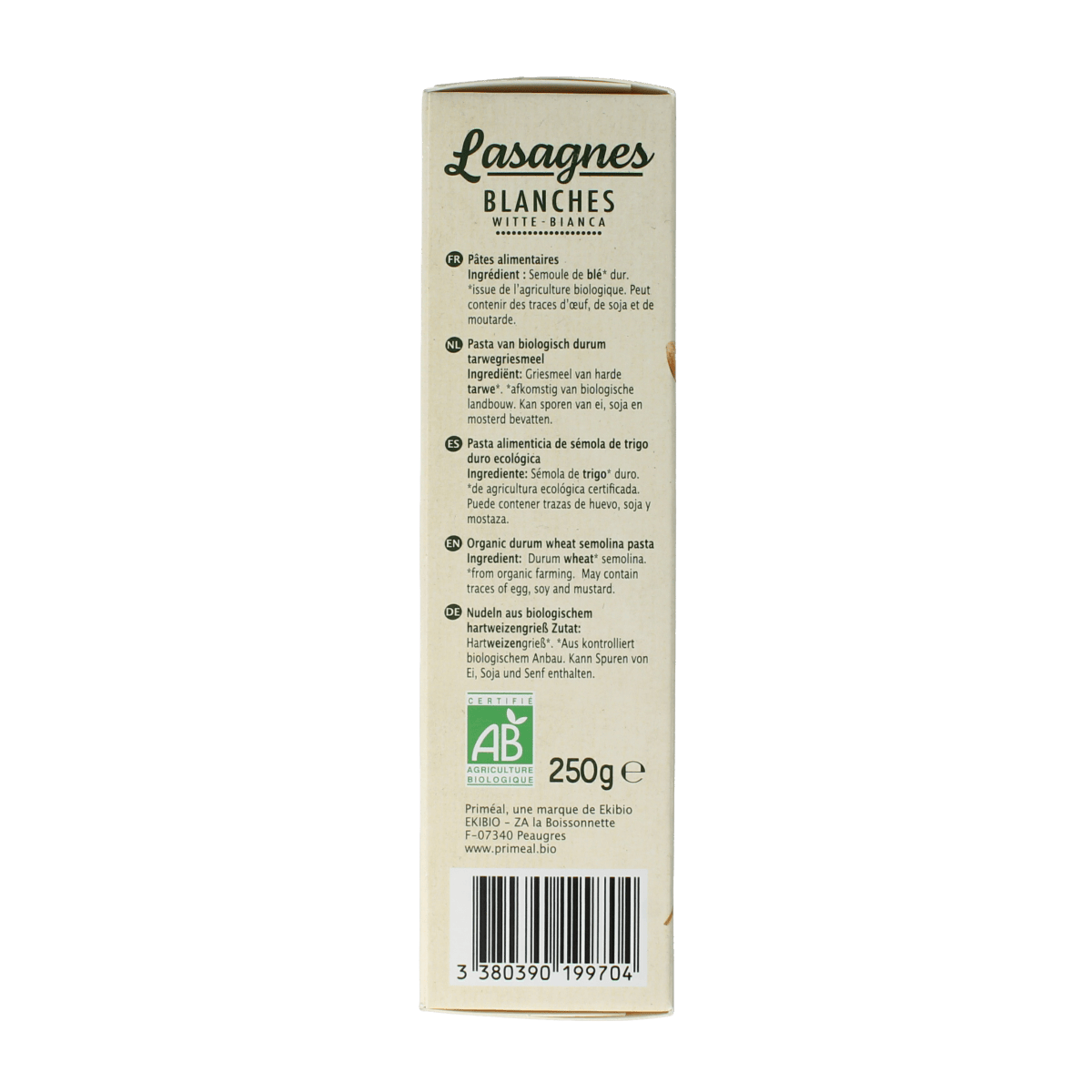Primeal Pasta en Rijst 250.00 Gram Primeal Witte lasagne bio 250.00 Gram