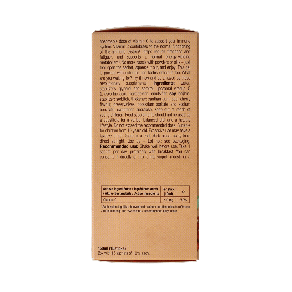 Purasana Vitamin C liquid gelstick 10ml, pack of 15, natural vitamin supplement in portable gelstick form by Purasana