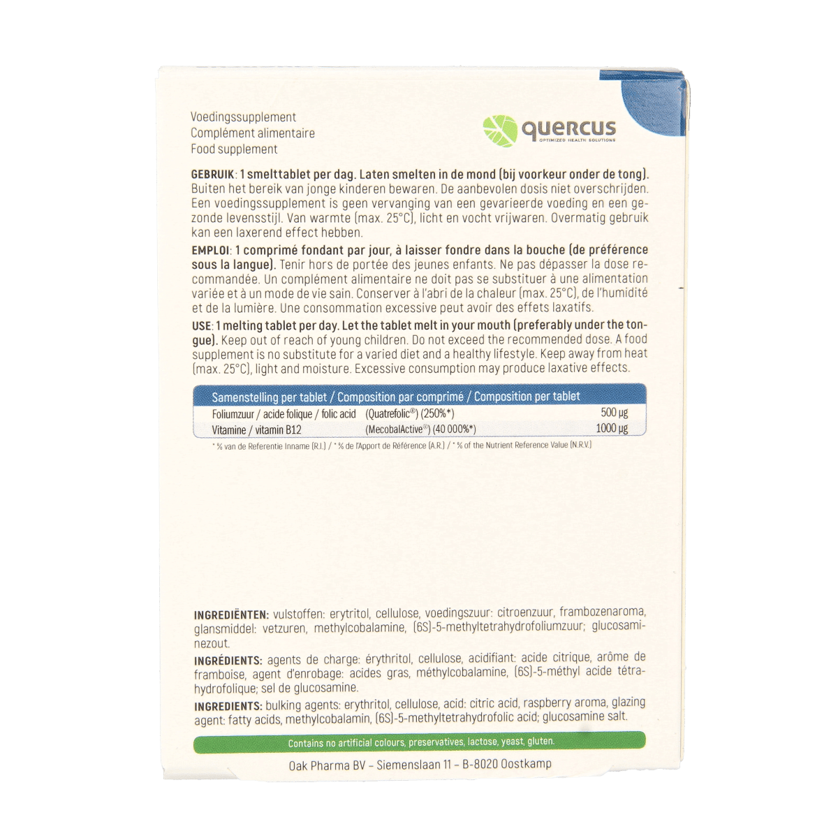 Quercus Vitamine Multi 80.00 Tabletten Quercus Folate B12 80.00 Tabletten