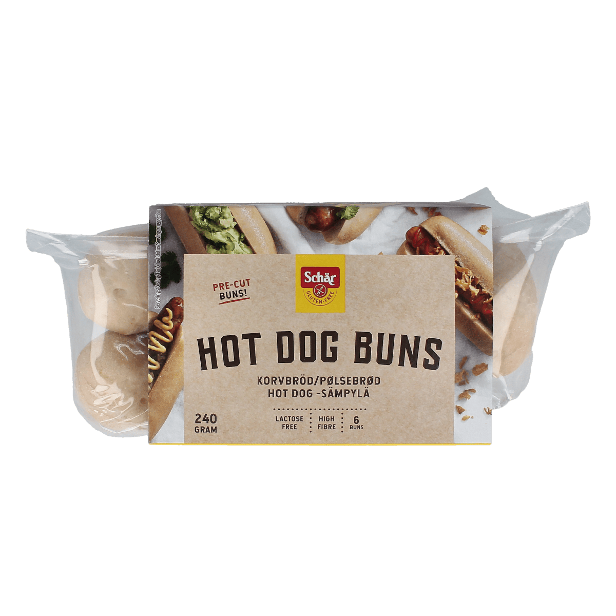 Schar glutenvrije hotdog broodjes en crackers, 240 gram, fresh and soft gluten-free bread rolls for hotdogs.