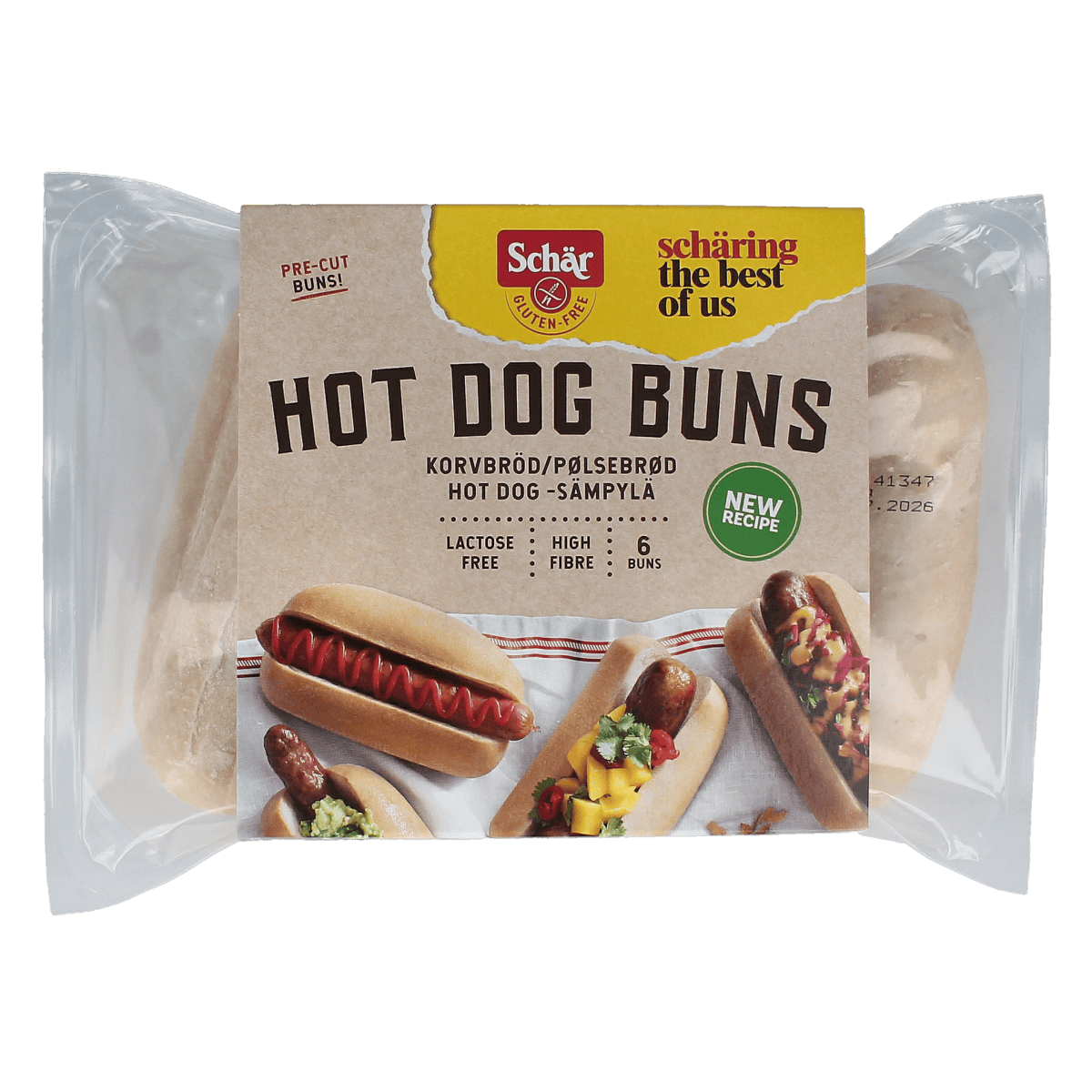 Schar glutenvrije hotdog broodjes in a package, soft bread rolls ideal for hotdogs, part of Schar’s broden en crackers range.