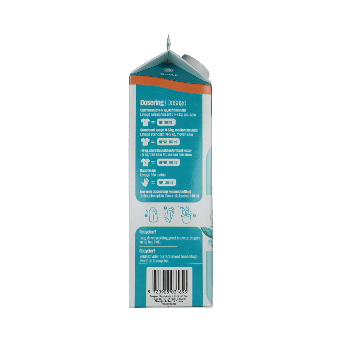 Seepje universeel wasmiddel refill pack in 945ml bottle, natural laundry detergent for all fabrics