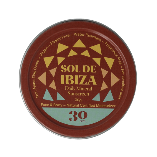 Sol De Ibiza SPF 30 mini bio sunscreen lotion in a 30g tube, ideal for sun protection and skin care.
