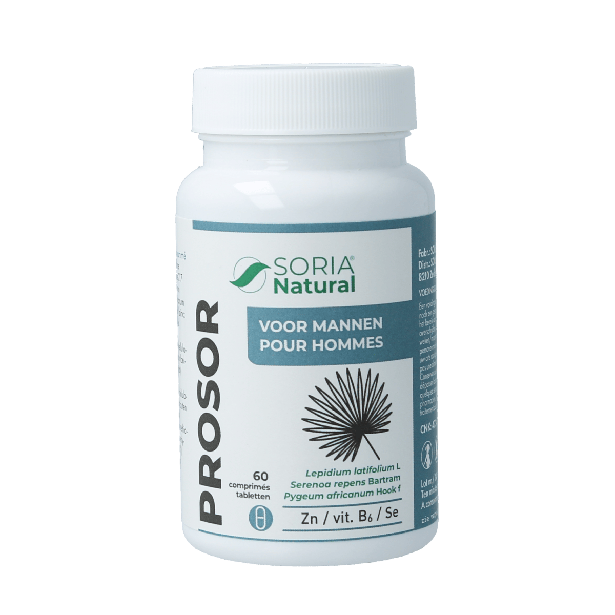 Soria Natural Prosor herbal supplement in a bottle of 60 tablets, natural herbal remedy from Soria Natural, close-up of tablets