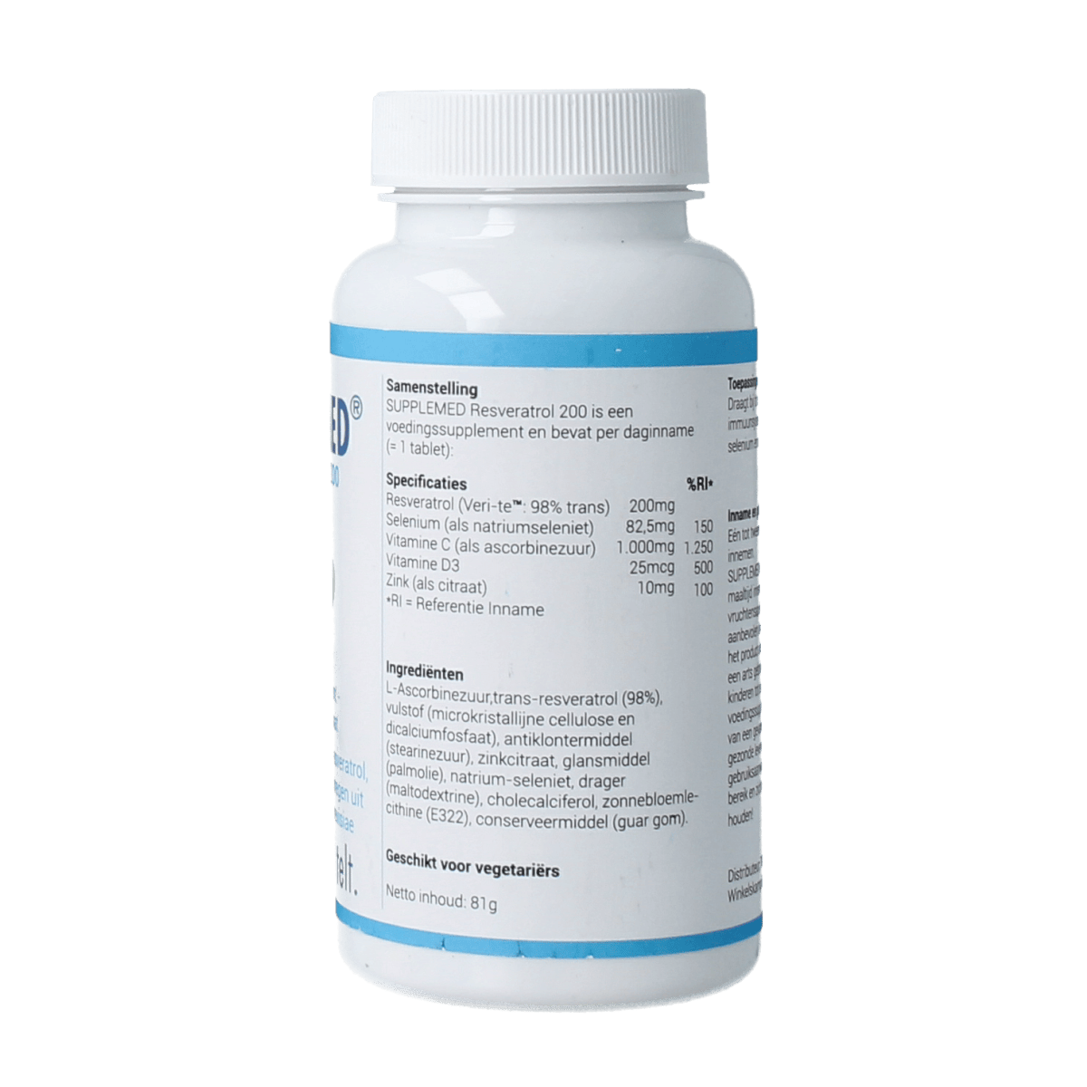 Supplemed Resveratrol 200 herbal supplement in a bottle of 60 tablets, natural dietary supplement for health support.