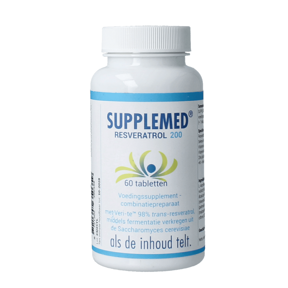 Supplemed Resveratrol 200 herbal supplement tablets in a bottle, designed for health and wellness.