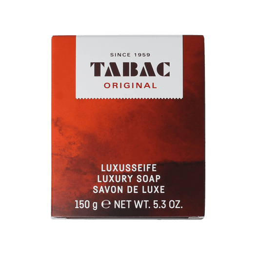 Tabac Original soap bar, 150g, with classic packaging, showcasing a rectangular soap piece from the Tabac brand.