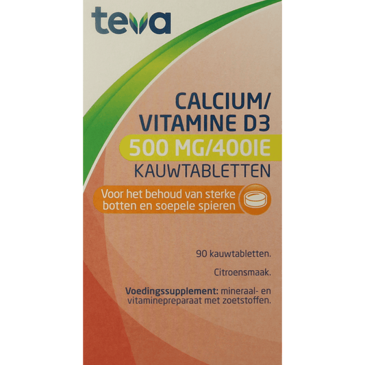 Teva Mineralen Multi 90.00 Kauwtabletten Teva Calcium / vitamine D 500mg / 400IE 90.00 Kauwtabletten