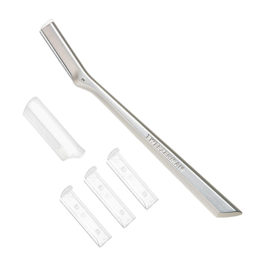 Tweezerman facial razor replacement blades set of 4, close-up of blades designed for precise facial hair removal.