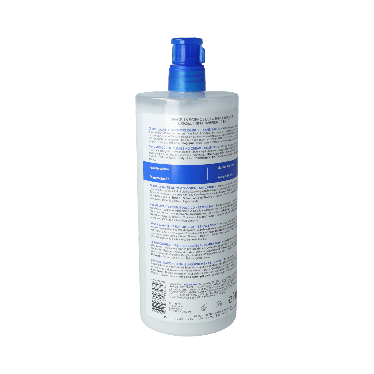 Uriage DERM-PHY Creme Lavante Dermatologique body wash in a 1-liter bottle, gentle skincare product for sensitive skin by Uriage.