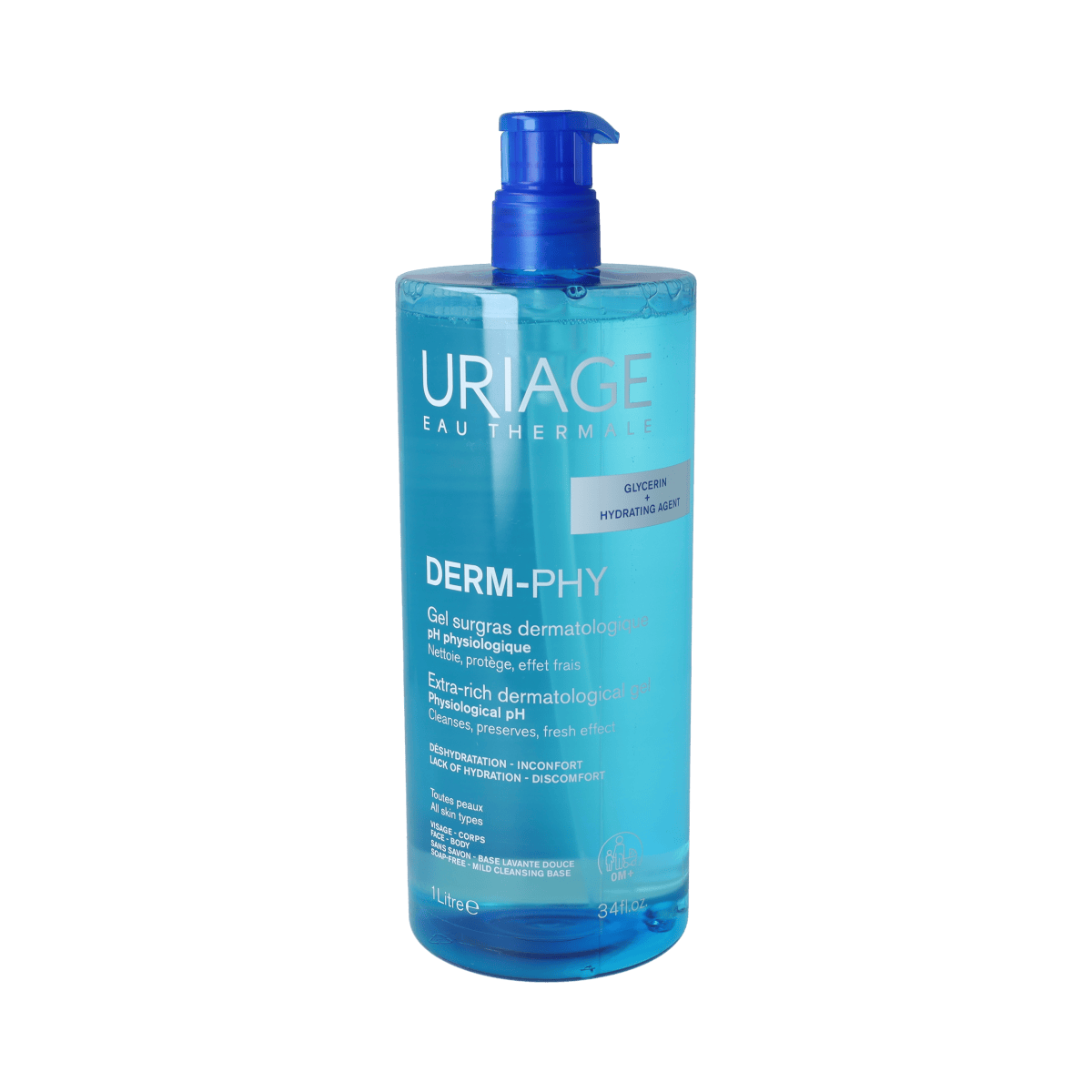 Uriage DERM-PHY Gel Surgras dermatologische lichaamsverzorging in 1 liter, gentle cleansing for sensitive skin, Uriage skincare product.